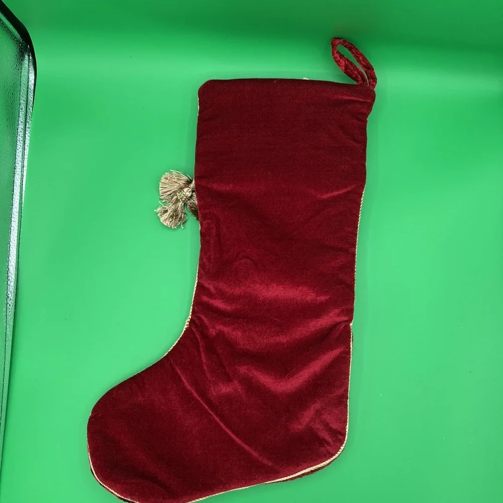 Christmas Stocking quilted Tapestry Tassels‎ Satin Ribbon Mixed Fabrics 18